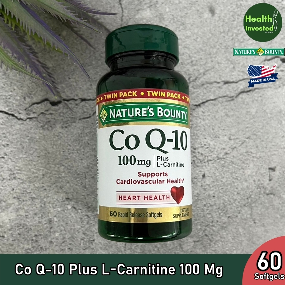 Nature's Bounty> Co Q-10 Plus L-Carnitine 100 Mg 60 Rapid Release Softgels  โคคิวเท็น