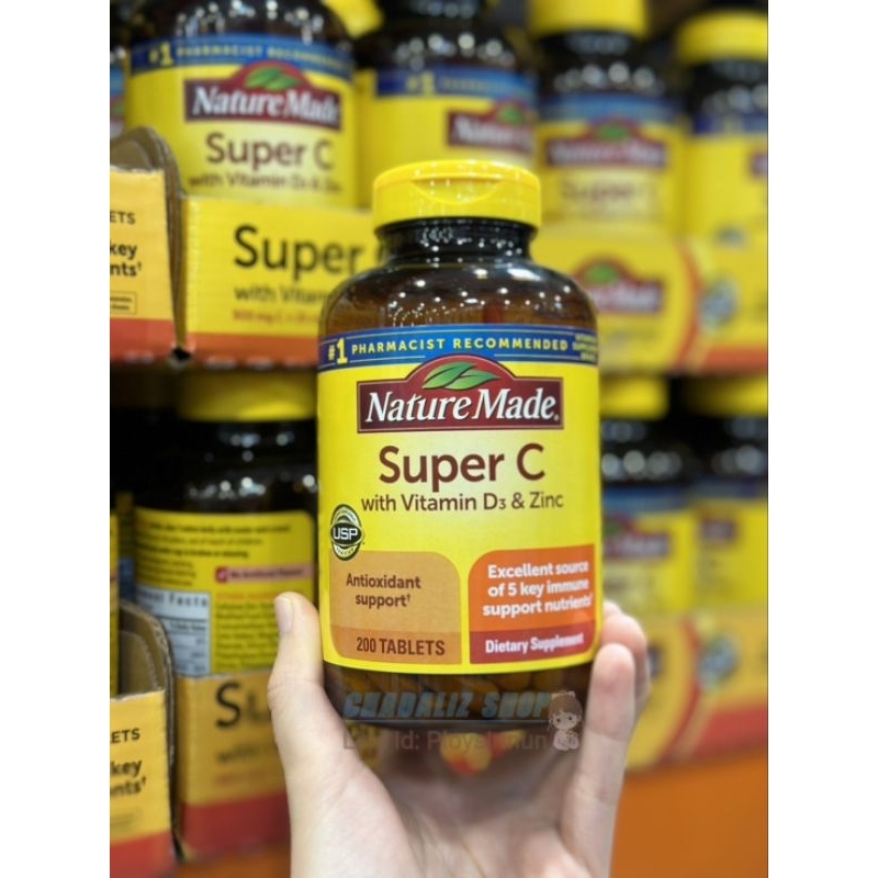 Nature Made Super C Plus Vitamin D3+Zinc complex 200 Tablets Shopee
