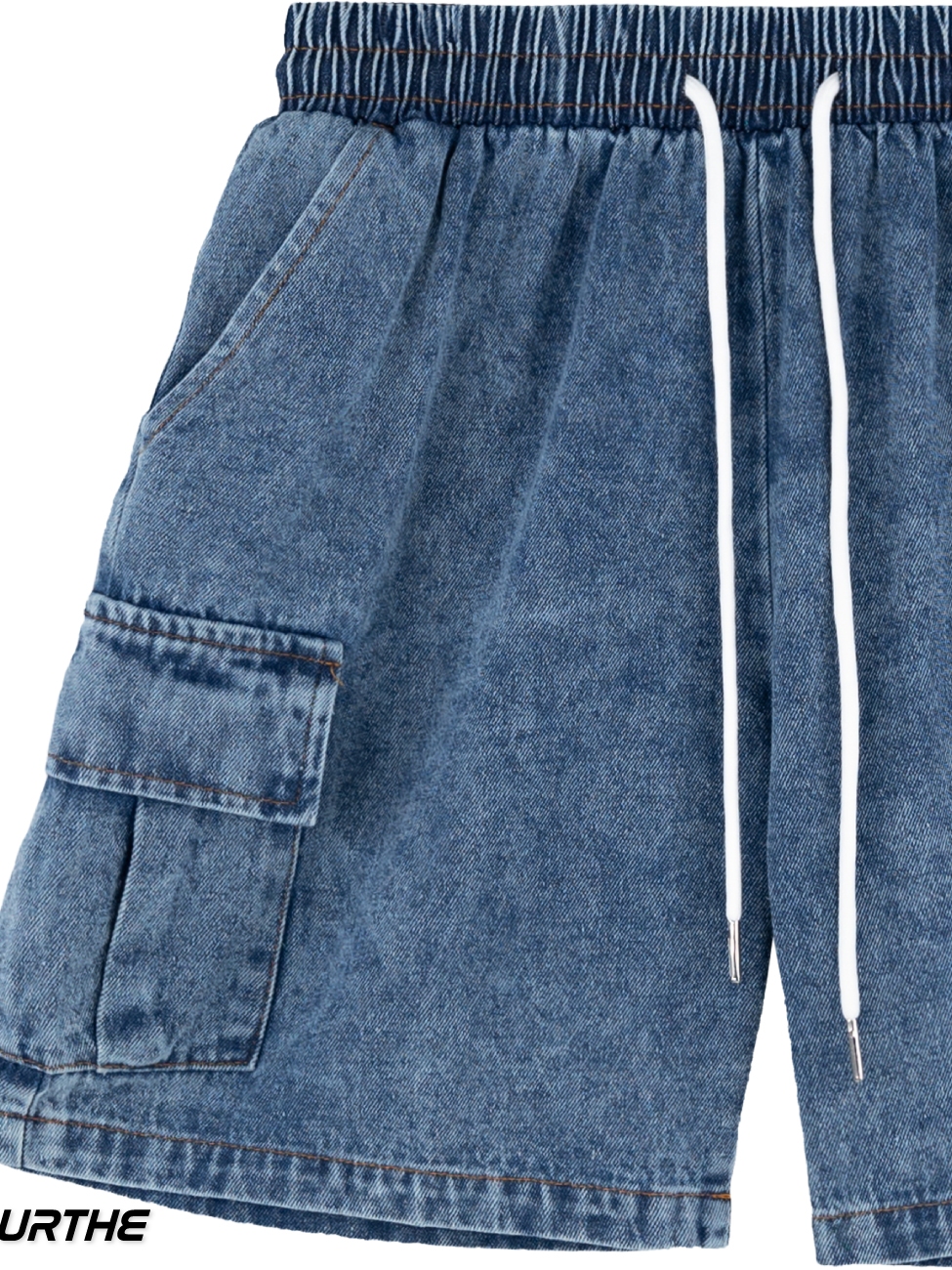 URTHE - กางเกงยีนส์ ขาสั้น สีฟอก รุ่น MINI DENIM SHORTS