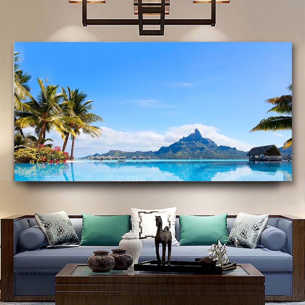 รูปภาพพิมพ์ผ้าแคนวาส (Canvas) สินค้าพร้อมกรอบ ภาพทะเลติดผนัง ขนาด 40x80cm. ภาพแขวนผนัง ภาพพิมพ์แคนวาสแท้ รูปภาพตกแต่ง