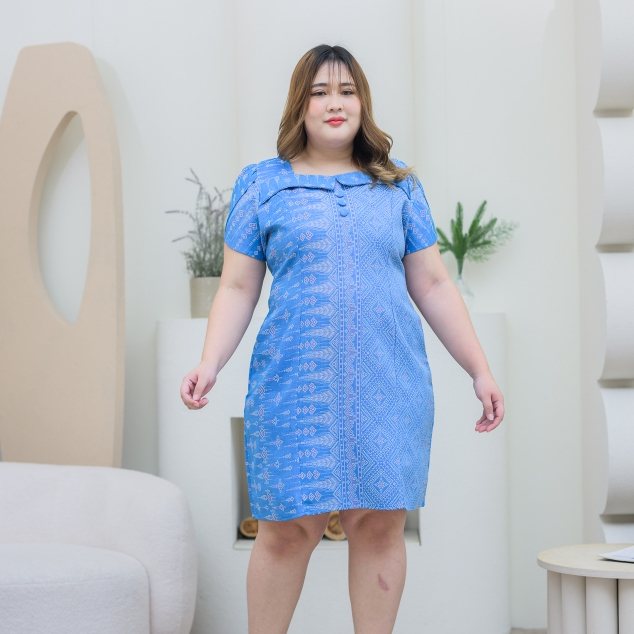 เดรสผ้าฝ้ายทอลายไซส์ใหญ่ ทรงสวยเก็บพุง อัดกาวทั้งชุด XL-5XL ผ้าไทยนำสมัย มุมมองที่ 6