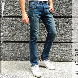 F4-388/DB Quần jean co giãn kiểu dad skinny màu xanh rỉ (rusty blue) thiết kế nổi bật Clothing Man Jeans nam