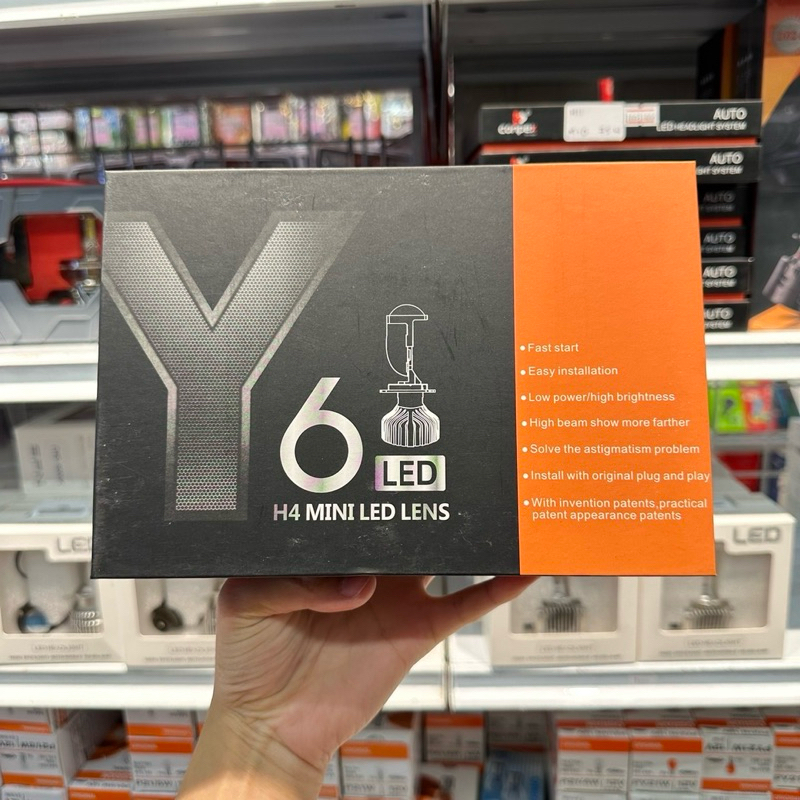 Y6 LED ของแท้💯 หลอดไฟหน้า H4 MINI LED LENS DC 12-24V คัทออฟRHD สว่างมาก ...