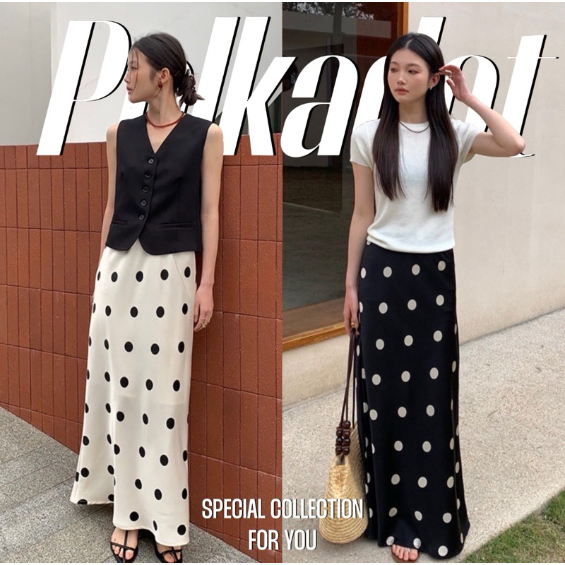 Jerica Wrap Front Maxi Skirt Polka Dot Beige main image 1