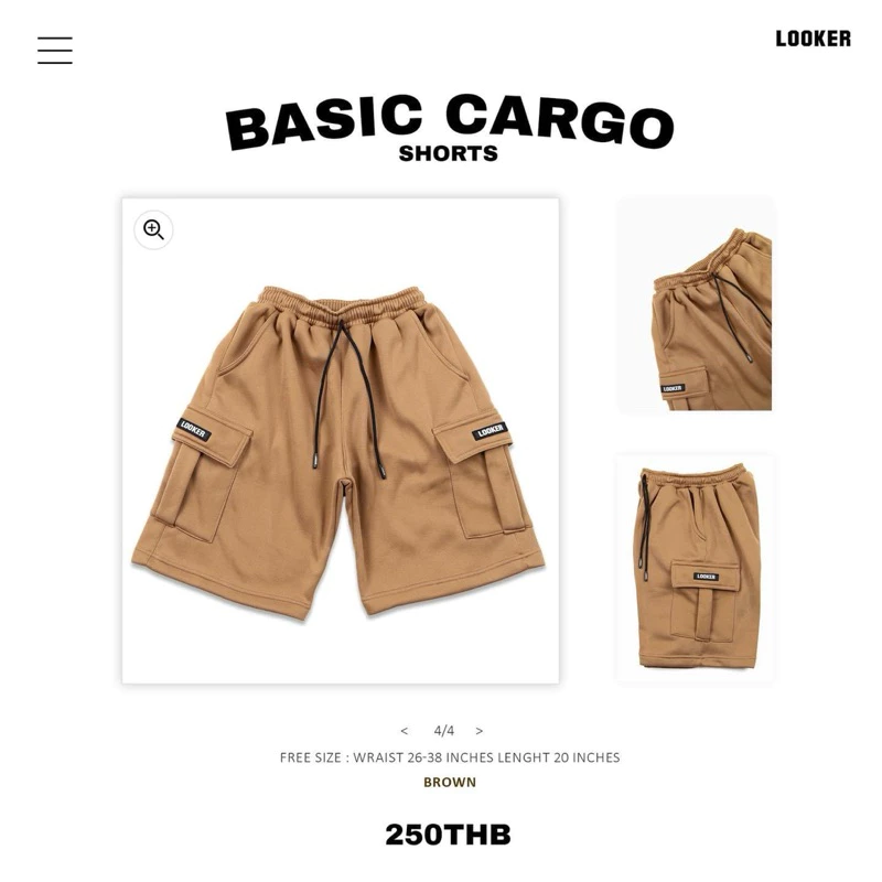 LOOKER - Basic Cargo Shorts กางเกงคาร์โก้ขาสั้น (กางเกงขาสั้นคาร์โก้ผ้าสำลี) สีดำ สีน้ำตาล สีเทา https://wayoza.com