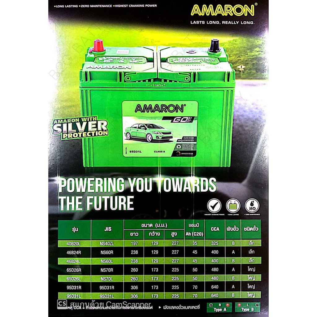 AMARON GO 95D31 R/L-SMF แบตรถยนต์ แบบแห้ง พร้อมใช้ 12V 70Ah | Shopee ...