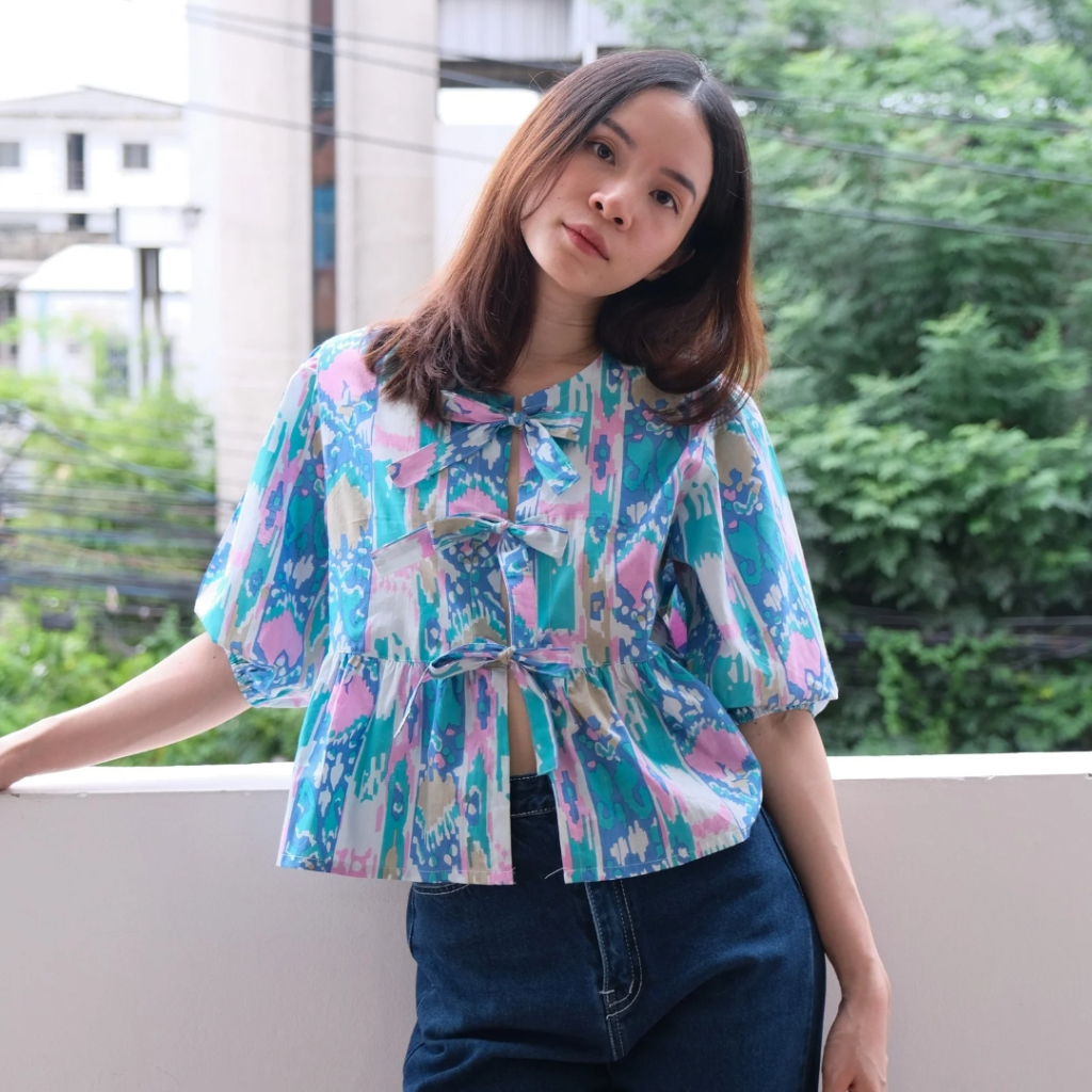 ORANGEBEAR LONG SLEEVE CHIFFON BOW TOPS main image 1