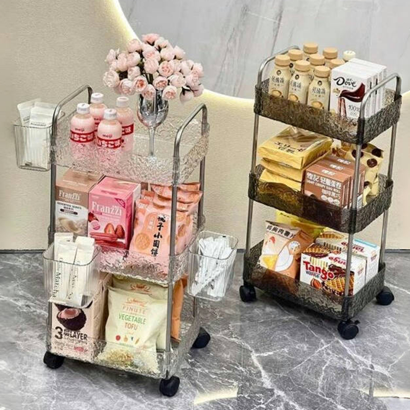 CONY ชั้นวางของ ชั้นวางของรถเข็นพลาสติกแบบโปร่งใส 4ชั้น ชั้นวางเครื่องสำอาง ชั้นวางขนม มีล้อเลื่อน