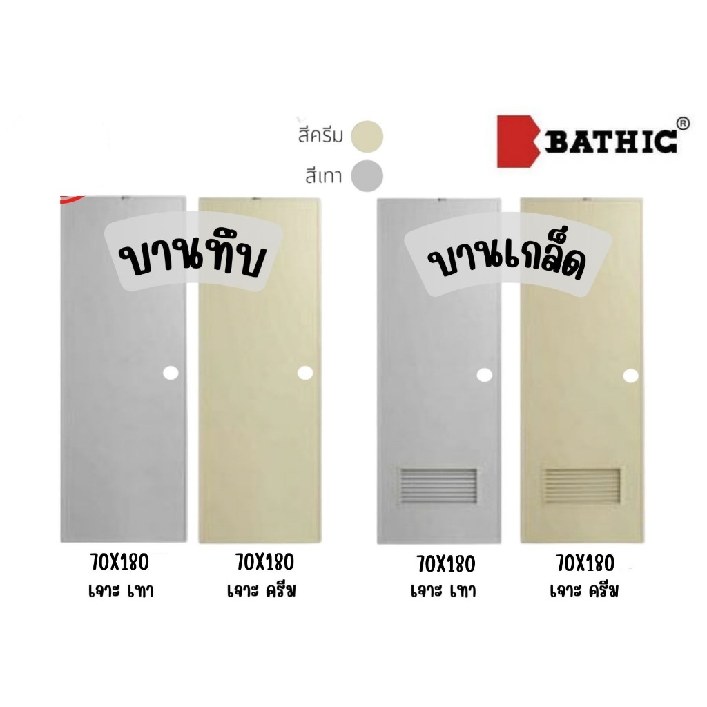 บานประตูพีวีซี (PVC) ประตูห้องน้ำ BATHIC (บาธติค) ขนาด 70*180 สีเทา,สี ...