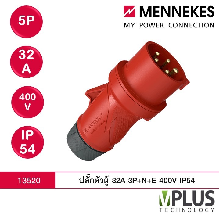 MENNEKES 13520 (รหัสเดิม 4) ปลั๊กตัวผู้ PowerTOP 32 A 3P+N+E 400V IP54 ...