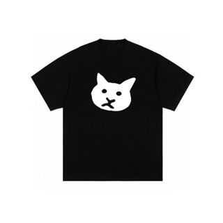 เสื้อยืดแขนสั้นพิมพ์ลายการ์ตูนแมวย้อนยุคญี่ปุ่น ins สําหรับผู้ชายและผู้หญิง