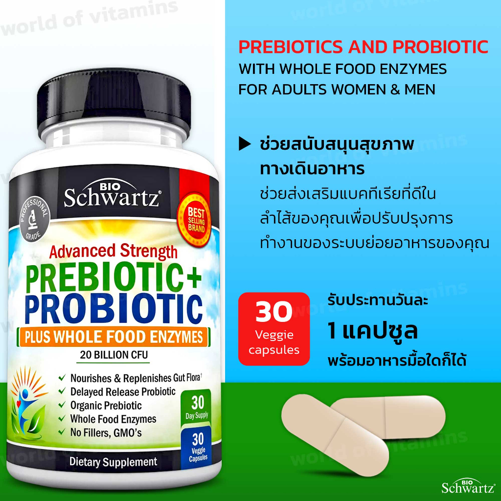 BioSchwartz Prebiotics and Probiotic with Whole Food Enzymes for Adults