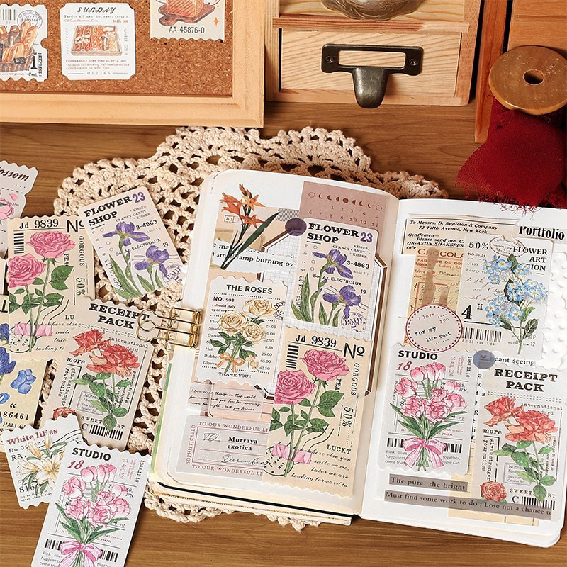 bowboshop-30แผ่น-แพ็ค-กระดาษโน๊ตลายดอกไม้-มีแบ่งขาย-สำหรับตกแต่งสมุดไดอารี่-diy-พร้อมส่งจากไทย