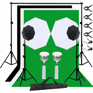 ไฟถ่ายรูป 85W/150W ไฟไลฟ์สด ไฟสตูดิโอ &amp; ฉากถ่ายรูป 2x2m ผ้าฉากหลัง 2x3m Green Screen Photography Studio Lighting Kits