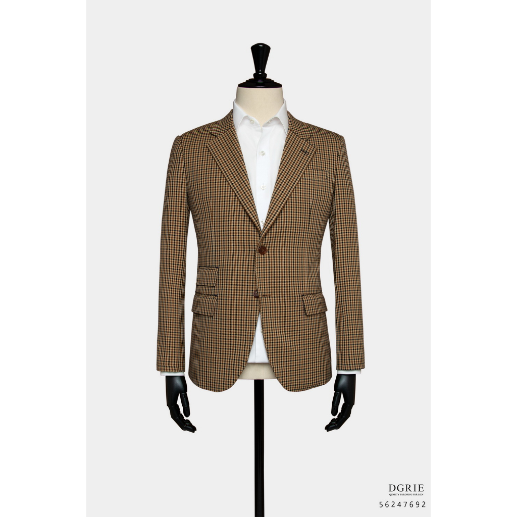 classic-gunclub-brown-gold-2-button-g-b-notch-lapel-wool-jacket-แจ็คเก็ตสูทสีน้ำตาลทองลายตาราง