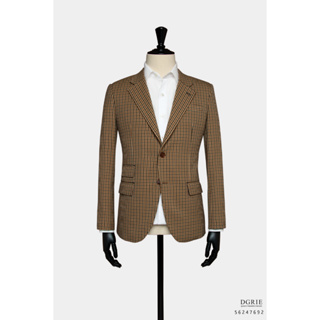 Classic Gunclub Brown Gold 2 Button G/B Notch Lapel Wool Jacket - แจ็คเก็ตสูทสีน้ำตาลทองลายตาราง