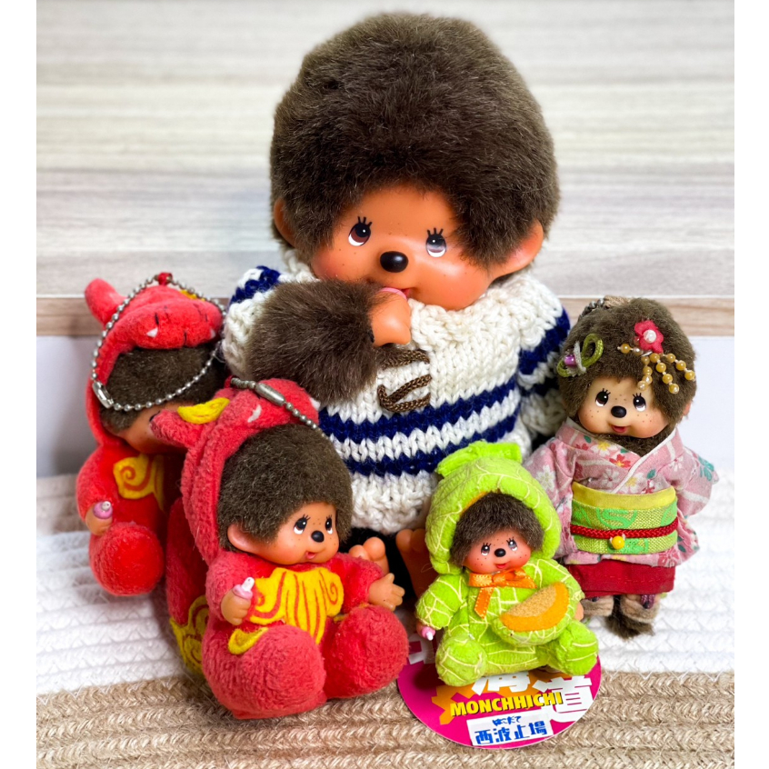 พวงกุญแจตุ๊กตาม่อนชิชิ-มังกรแดง-monchhichi-ลิขสิทธิ์แท้-ของสะสมมือสองญี่ปุ่น