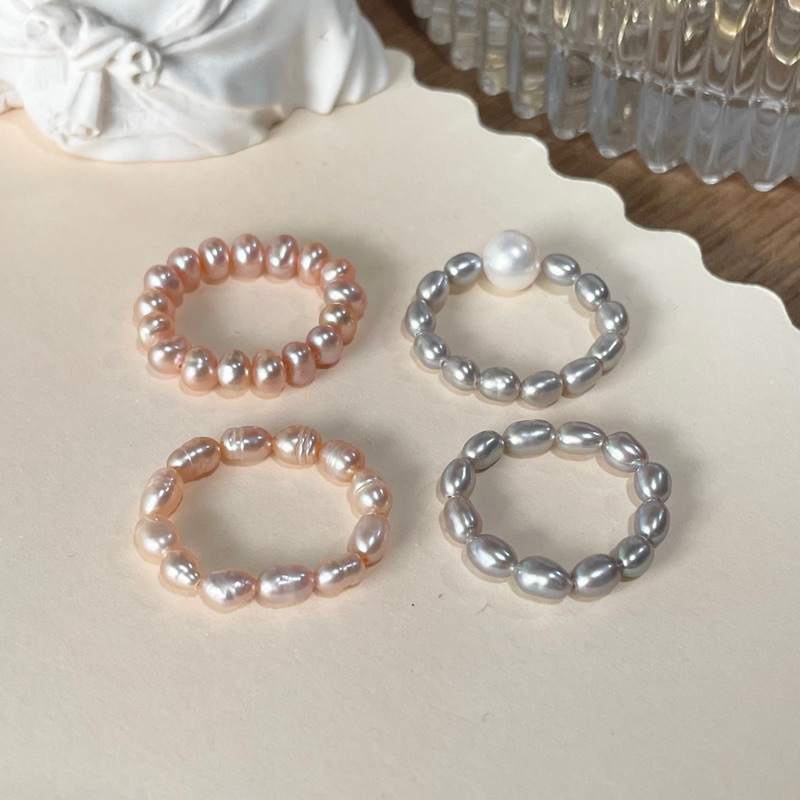 แหวนไข่มุกแท้-สีชมพู-มุกน้ำจืด-แหวนมุกแท้-เอ็นยืด-ขนาดตามสั่ง-genuine-pink-freshwater-pearl-elastic-ring