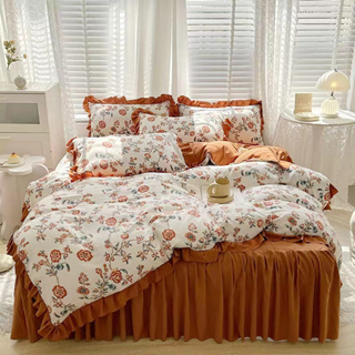 🌈ผ้าปูที่นอน ชุดผ้าปูที่นอน 5/6ฟุตณฑ์ล้างผ้าฝ้ายผ้าปูเตียงกระโปรงเตียงสี่ชิ้นหอพักสามชิ้นs