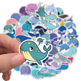 💥พร้อมส่ง💥Cute BLUE OCEAN ชีวิตทางทะเล ปลาวาฬ Whale วาฬ 50แผ่น STICKER กันน้ำ สติ๊กเกอร์ ใช้ซ้ำได้ กระโปรงหลังรถ