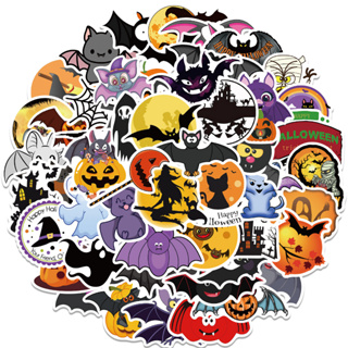 พร้อมส่ง halloween pumpkin ฟักทอง ดำขาว ศิลปะกอทิก sticker สติกเกอร์ กันน้ำ รูปแบบที่แตกต่างกัน ศิลปะกอทิก 50ชิ้น