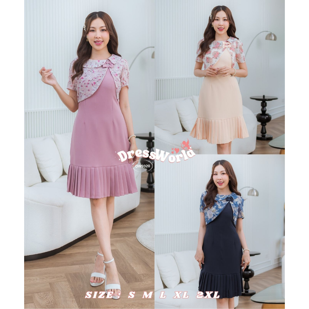 fairyangelstore-เดรสกั๊กติดโบว์ชายพลีท-dw9320-พร้อมส่ง-เดรสทำงาน-เดรสแฟชั่น-เดรสสวย-เดรสน่ารัก-เดรสสั้น
