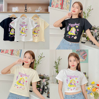 เสื้อยืดครอปแขนสั้น Baby tee ลาย Tangled