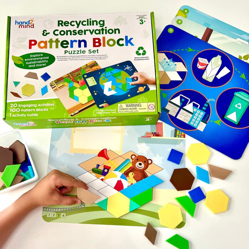 hand2mind-recycling-amp-conservation-pattern-block-puzzle-set-tangram-ชุดเกมบล็อกรูปปริศนาการรีไซเคิล-การอนุรักษ์ธรรมชาติ