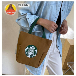 churn.hp กระเป๋าผ้า starbuck แบบถือ ติดกระดุมเป๊ก พร้อมส่ง