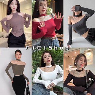 Cicishop(3260)เสื้อครอปแขนยาวปาดไหล่ ดีเทลมีChokerติดกับตัวเสื้อ ใส่แล้วจะได้ลุดเปรี้ยวแซ่บควรตำสุดๆ