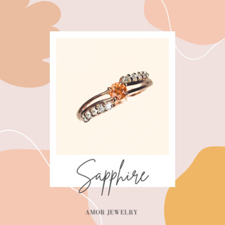 ส้มทั้งใจ🧡🧡🧡 แหวนเงินแท้ 925 ฝังพลอยบุษราคัมสีส้ม(Orange Sapphire) บ่าข้างด้วยเพชร cz