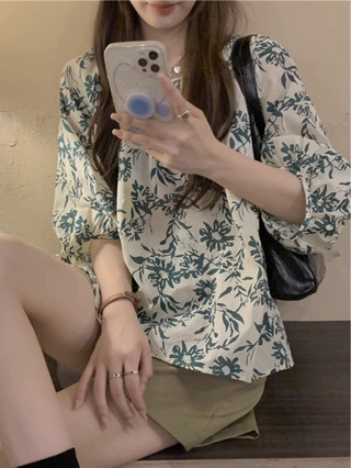 CTB17714 เสื้อเบลาส์คอกลม แขน3ส่วนพอง สไตล์แบ๊วๆน่ารักๆ free size แฟชั่นฤดูร้อน สําหรับผู้หญิง แมชง่ายกับทุกลุค