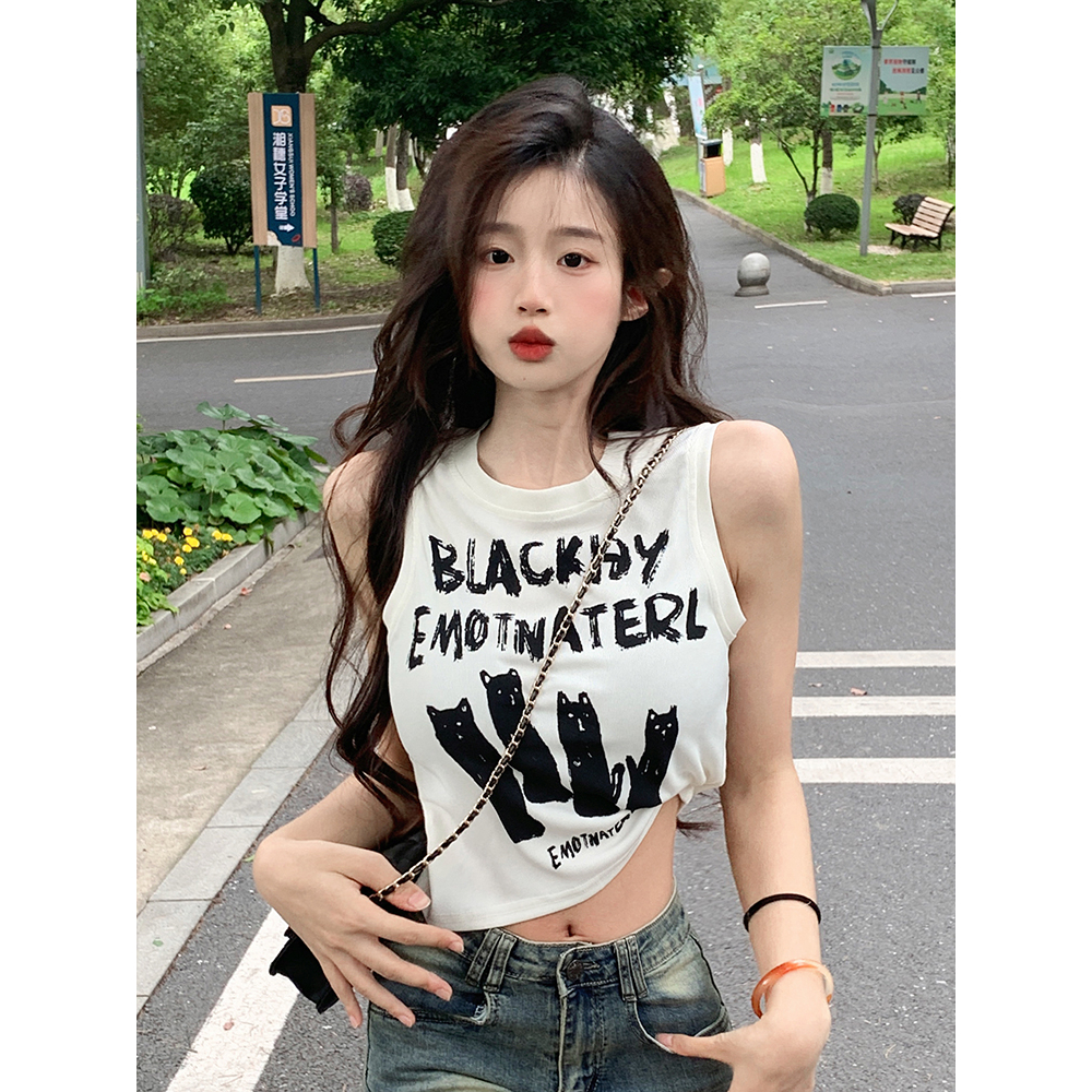 cherryshop-พร้อมส่ง-เสื้อกั๊กสตรี-น่ารักและหวาน-เสื้อกั๊กแฟชั่น-ลายแมวการ์ตูน