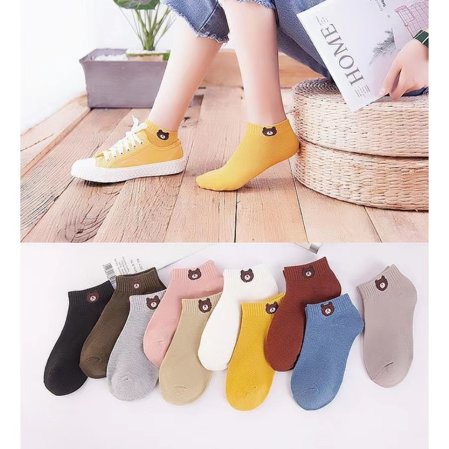 (พร้อมส่ง)ถุงเท้าลายหมี 11สี น่ารักๆ (ซื้อ 10 คู่ แถมถุงหมี) แบบข้อสั้น