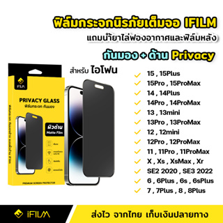 iFilm ฟิล์มกระจก กันมอง เต็มจอ ผิวด้าน AG สำหรับ ไอโฟน 15 Pro Max 15Plus 14ProMax 14 13 mini 12 11 Xs Xr 8 ฟิล์มกันเสือก