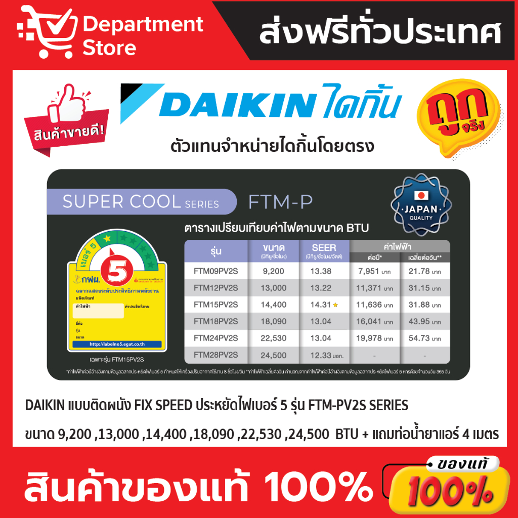 แอร์ไดกิ้น-daikin-แบบติดผนัง-ประหยัดไฟ-เบอร์-5-fix-speed-supercool-รุ่น-ftm-pv2s-series-แถมท่อน้ำยาแอร์-4-เมตร