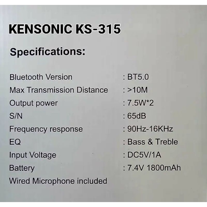 ลำโพงบูลทูธ-kensonic-รุ่น-ks-315-ฟังเพลงจากโทรศัพท์โดยเชื่อมต่อบูลทูธได้-เล่นเพลง-mp-3-ผ่าน-usb-ได้