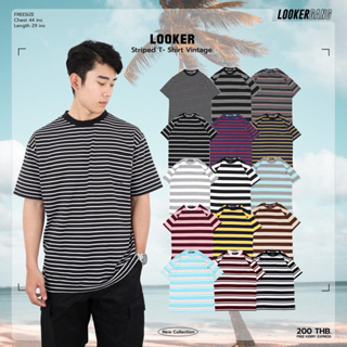 LOOKER-Striped T- Shirt Vintage เสื้อยืดลายริ้วกระเป๋า (9% Clothing)