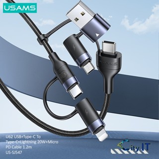 Usams 3 in 1 สายเคเบิลชาร์จ USB IP Type C 60W 1.2 ม. ชาร์จเร็ว สายชาร์ทMicro Type-c ip