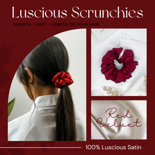 ยางมัดผม สีแดง ทำจาก Luscious Satin ยางรัดผม เนื้อนุ่มละเอียดเกรดพรีเมี่ยม ไม่ดึงผมจนปวดหัว ถนอมเส้นผม ช่วยให้ผมไม่ขาด