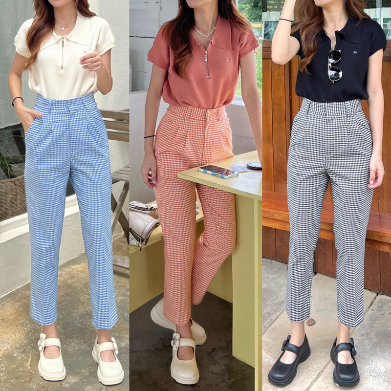 Butter Scott Pant กางเกงทรงบอย 7 ส่วน ลายสกอตน่ารัก | Shopee Thailand