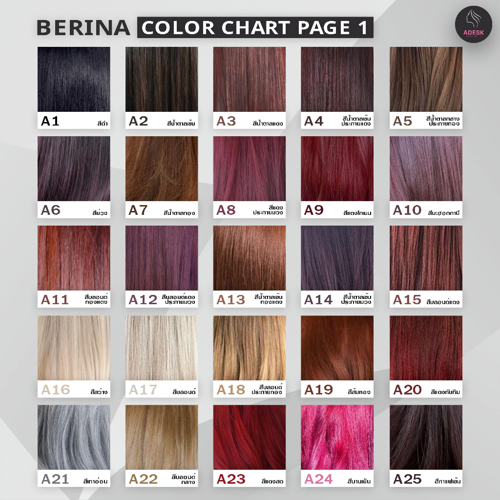 เบอริน่า เซตสี A28 + A38 สีดาร์กช็อคโกแล็ต สีย้อมผม ครีมย้อมผม เปลี่ยน ...