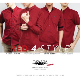 เสื้อเชิ้ตสีแดงมารูนทรง Slimfit ผ้า Oxford Cotton100% แบรนด์ TAWADA รุ่น T011-RED