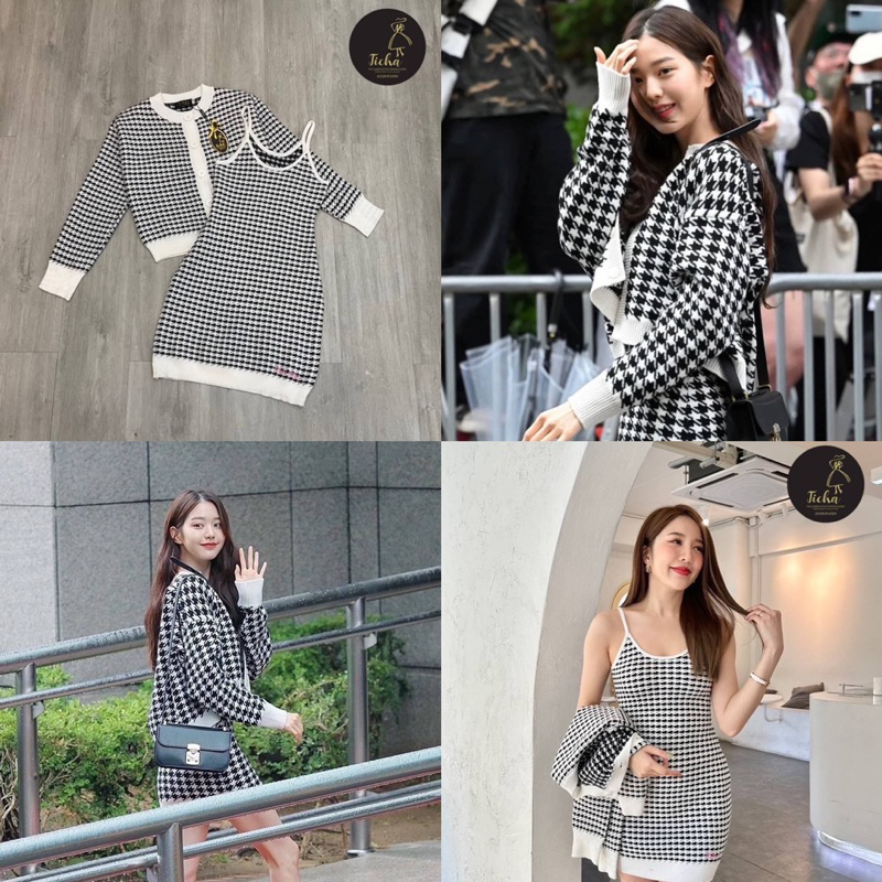 พร้อมส่ง‼️ Set 2 ชิ้น เดรส+เสื้อคลุมไหมพรมลายชิโนริ ป้าย Ticha | Shopee ...