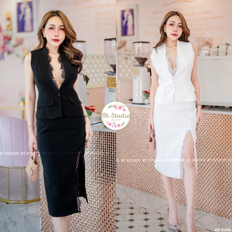code-09-9246-ชุดเซทสีขาว-ชุดเซทไปงานสีดำ-งานป้าย-bt