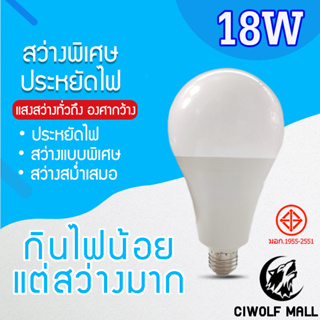 ภาพขนาดย่อของภาพหน้าปกสินค้าหลอดไฟ BLUB SLIM LED 18W ใช้ไฟฟ้า220V ใช้ไฟบ้าน หลอดไฟขั้วเกลียว E27 Tenmeet Daylight จากร้าน ciwolf บน Shopee