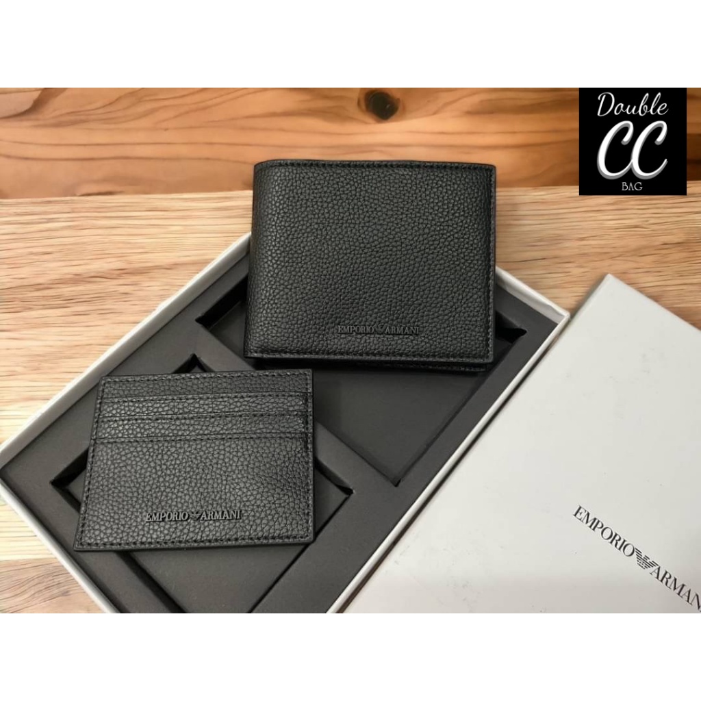 แท้-from-factory-em-black-genuine-leather-wallet-and-card-holder-gift-set