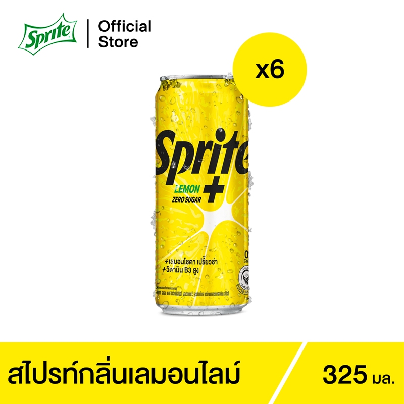 สไปรท์-เลมอนพลัส-สูตรไม่มีน้ำตาล-325มล-6-กระป๋อง-sprite-lemon-plus-zero-sugar-325ml-pack-6