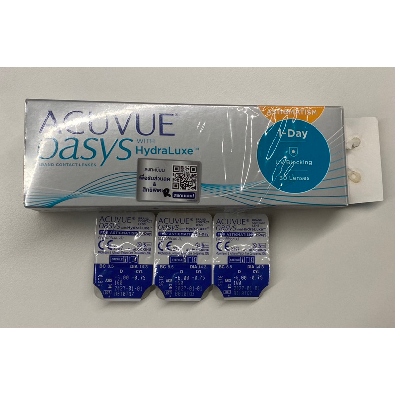 Acuvue Oasys with HydraLux สั้น -6.00 เอียง 0.75 คอนแทคเลนส์ แบบใส ...