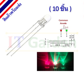 LED 2 Color Red-Green 5mm ใส Anode (10 ชิ้น)